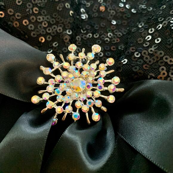 Vintage Cache Black Sequins Ruffled Spaghetti Straps Dress Size 6 Rhinestone - Picture 13 of 14